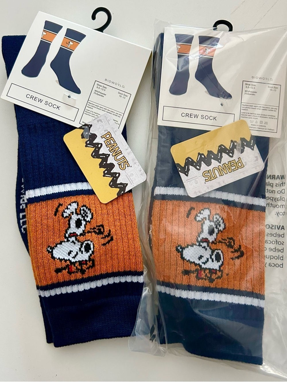2-Peanuts crew socks, Snoopy Golf Crew Socks NWT